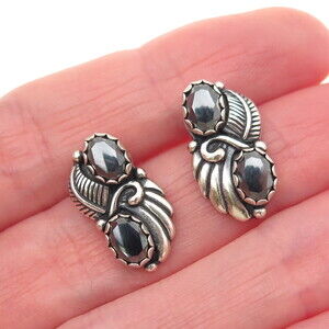 Wheeler Mfg Old Pawn Sterling Silver Vintage Hematite Floral Oxidized Earrings